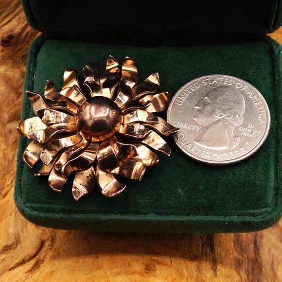 1940s Vintage Napier Sterling Flower Brooch Gold Vermeil Brutalist Style - Picture 6 of 8